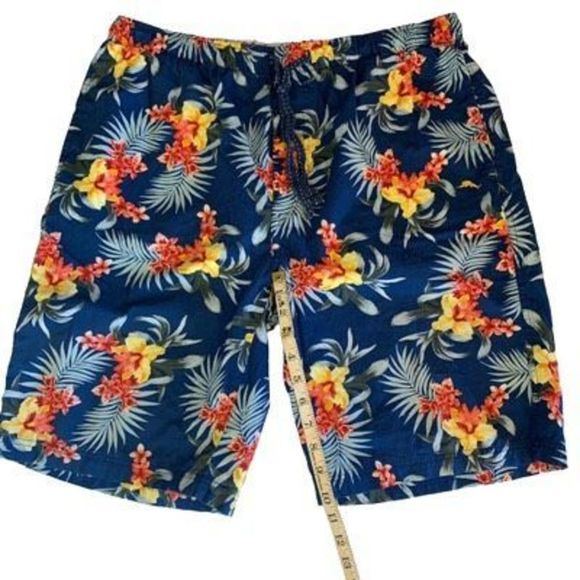 Tommy Bahama Mens Large Blue 100% Cotton Flower Design Drawstring Shorts - Picture 9 of 12